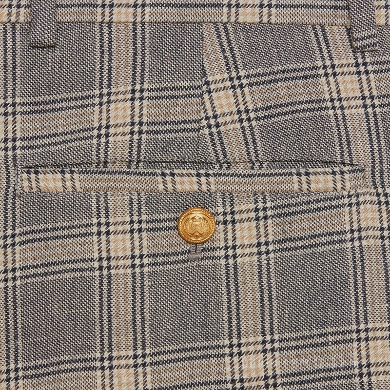 威尔士亲王格纹羊毛亚麻短裤 灰色