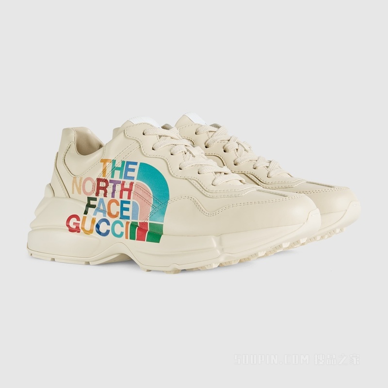 The North Face x Gucci联名系列Rhyton女士运动鞋 象牙白色皮革