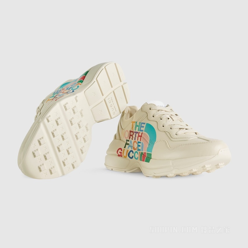 The North Face x Gucci联名系列Rhyton女士运动鞋 象牙白色皮革