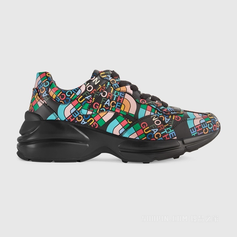 The North Face x Gucci联名系列Rhyton女士运动鞋 黑色皮革