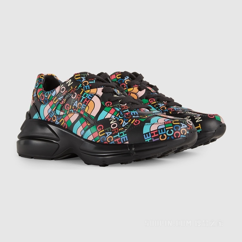 The North Face x Gucci联名系列Rhyton女士运动鞋 黑色皮革