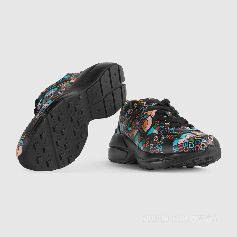 The North Face x Gucci联名系列Rhyton女士运动鞋 黑色皮革