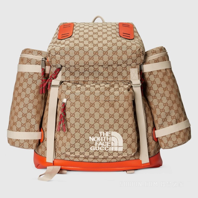 The North Face x Gucci联名系列背包 米色和乌木色GG帆布