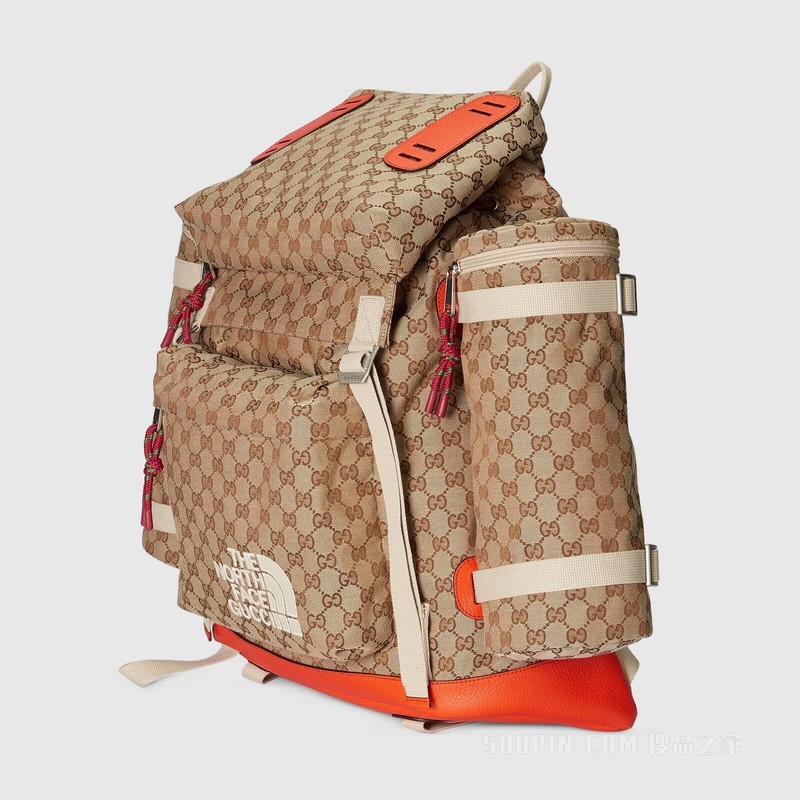 The North Face x Gucci联名系列背包 米色和乌木色GG帆布