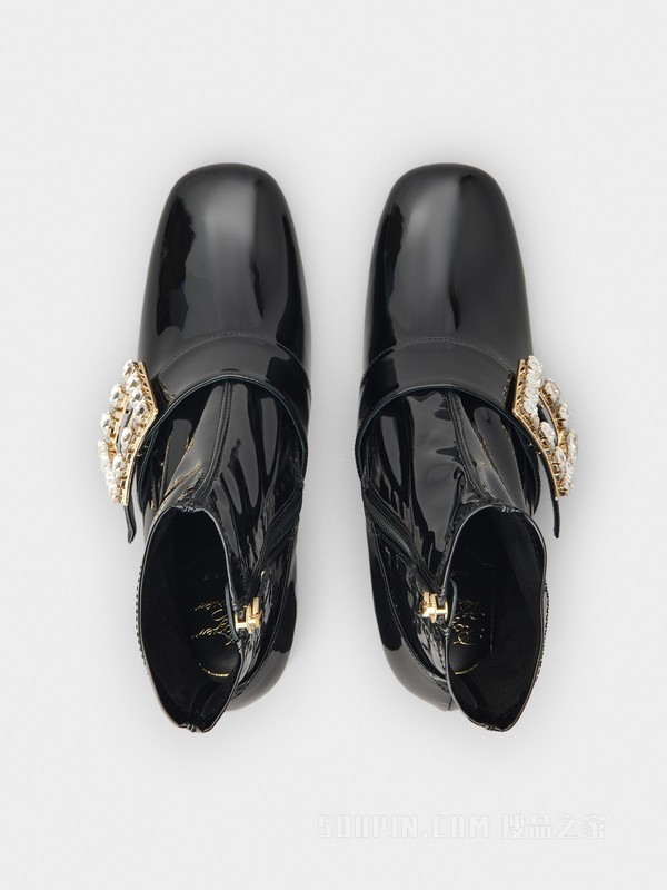 Très Vivier钻扣漆皮踝靴 黑色