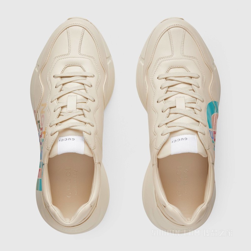 The North Face x Gucci联名系列Rhyton男士运动鞋 象牙白色皮革
