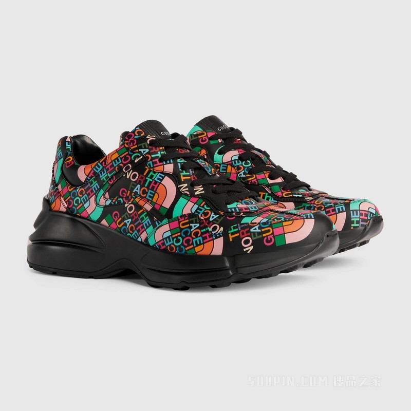 The North Face x Gucci联名系列Rhyton男士运动鞋 黑色皮革