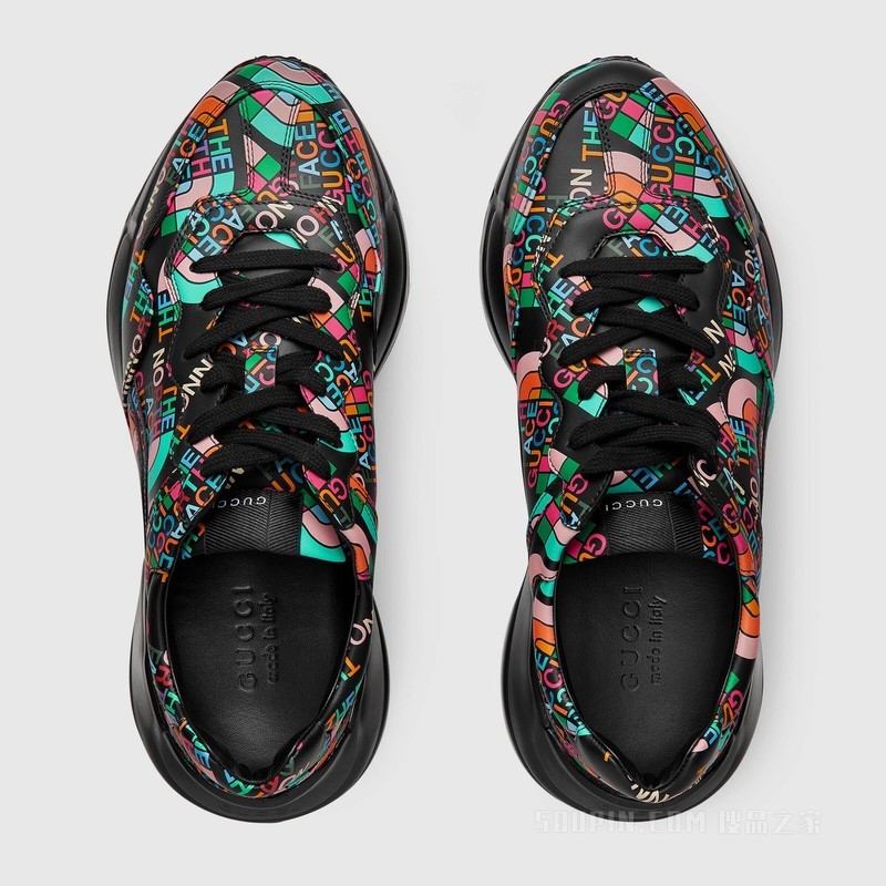 The North Face x Gucci联名系列Rhyton男士运动鞋 黑色皮革