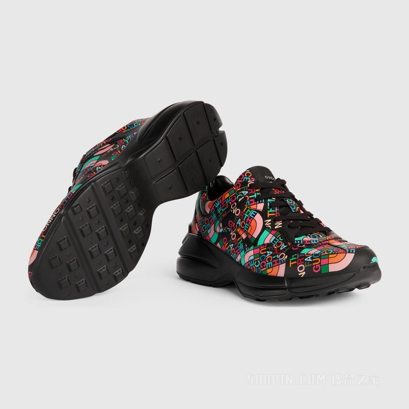 The North Face x Gucci联名系列Rhyton男士运动鞋 黑色皮革