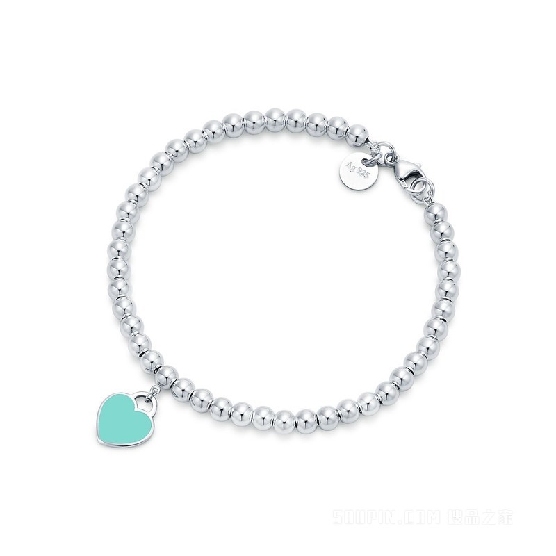 Return to Tiffany™ 系列纯银 Tiffany Blue® 蒂芙尼蓝色 Heart Tag 珠式手链，4 毫米