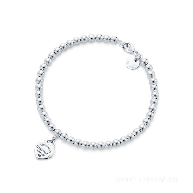Return to Tiffany™ 系列纯银 Tiffany Blue® 蒂芙尼蓝色 Heart Tag 珠式手链，4 毫米