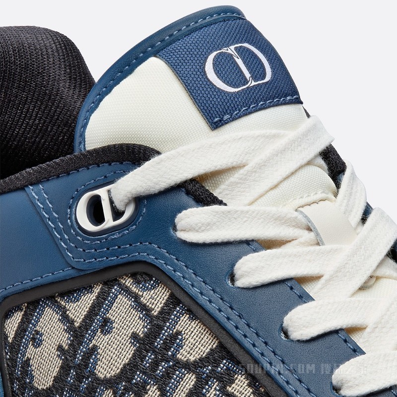 B27 低帮运动鞋 蓝色、奶油白色和迪奥灰光滑牛皮革, 米色和黑色 Oblique 印花