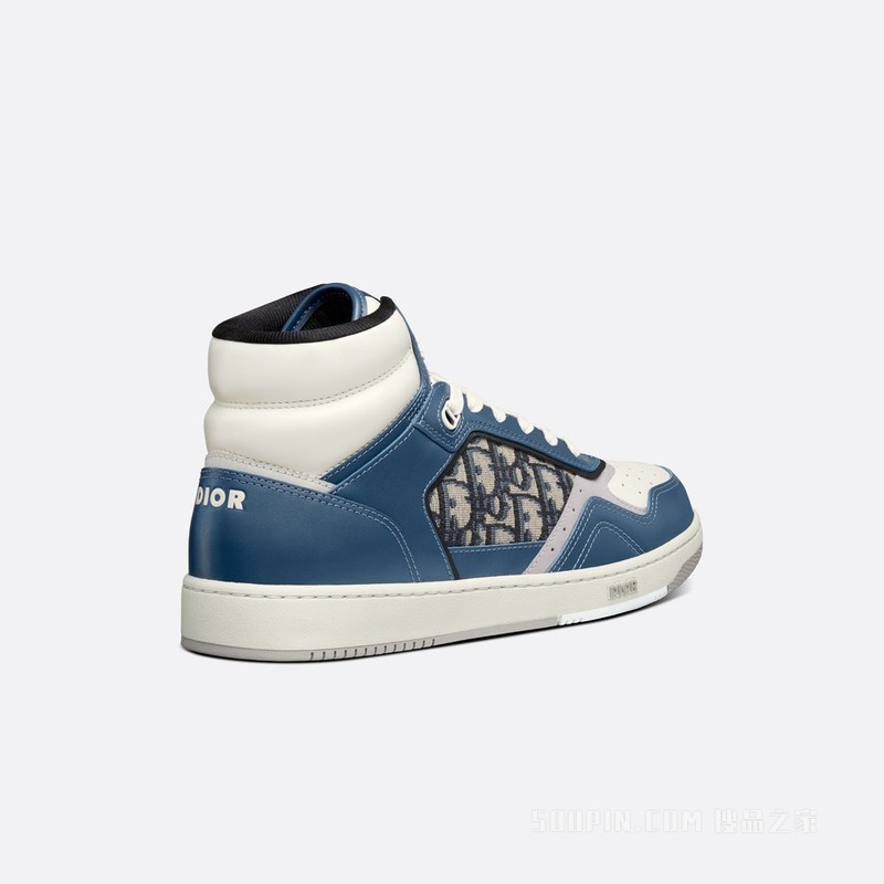 B27 高帮运动鞋 蓝色、奶油白色和迪奥灰光滑牛皮革, 米色和黑色 Oblique 印花