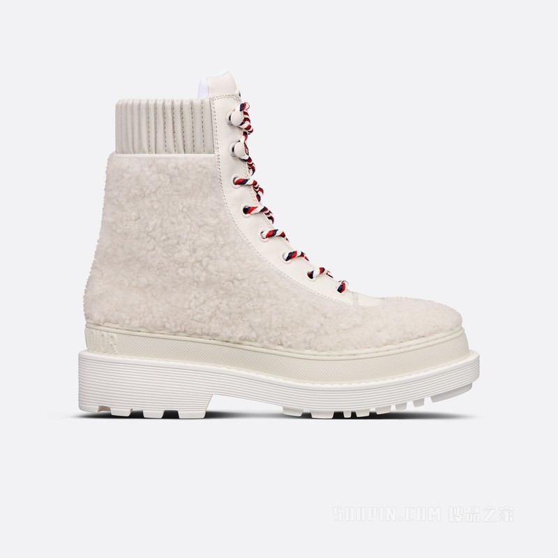 Dior Hike 及踝靴 白色牛皮革和皮毛一体