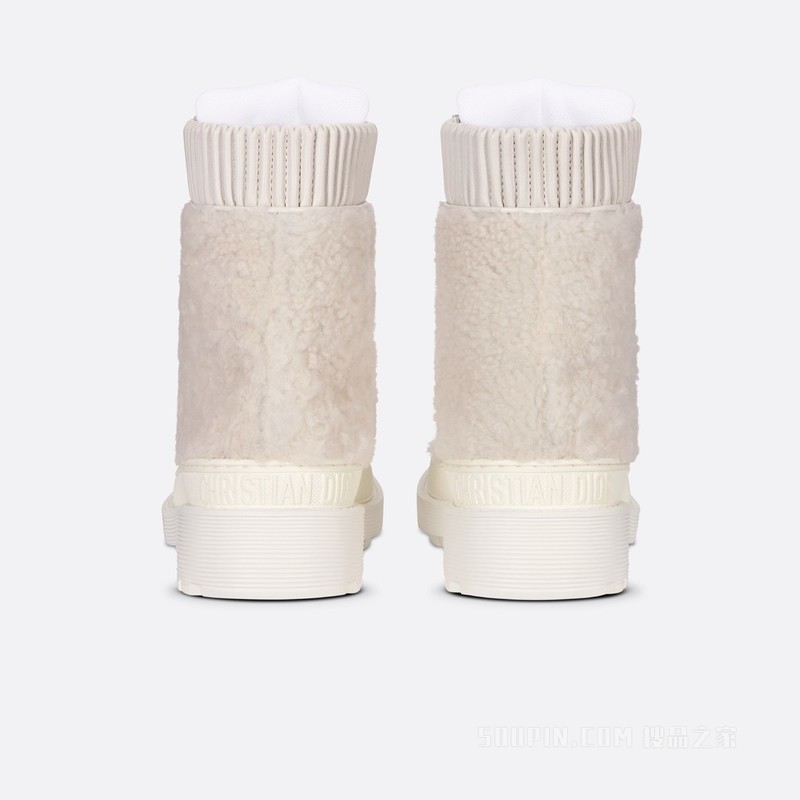 Dior Hike 及踝靴 白色牛皮革和皮毛一体