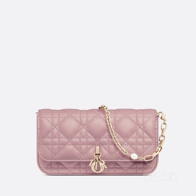 Lady Dior 手机袋 复古粉色羊皮革藤格纹