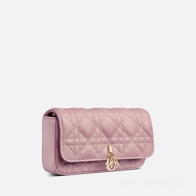 Lady Dior 手机袋 复古粉色羊皮革藤格纹