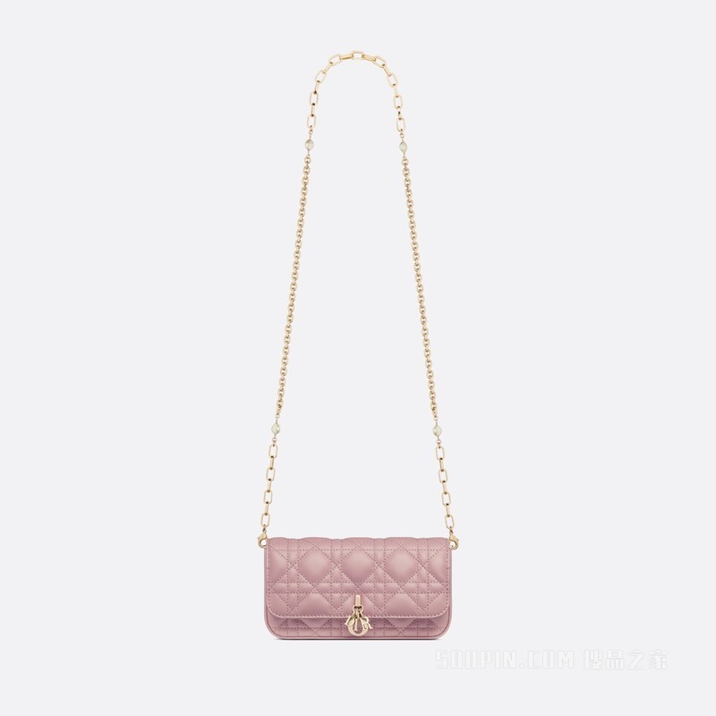 Lady Dior 手机袋 复古粉色羊皮革藤格纹