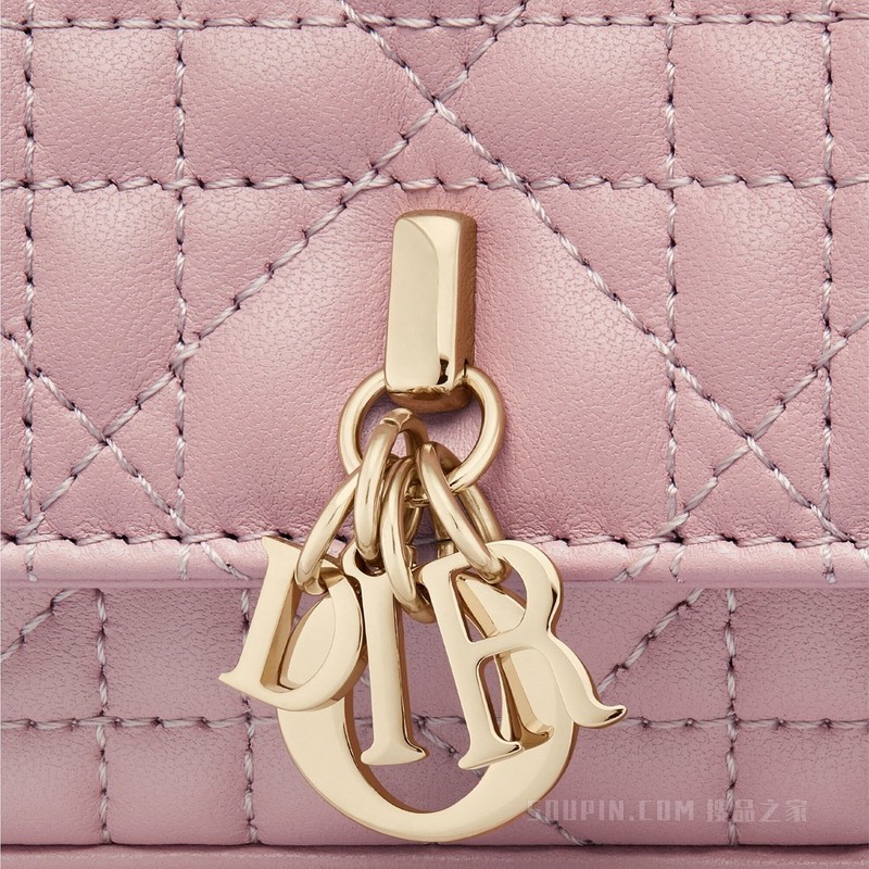 Lady Dior 手机袋 复古粉色羊皮革藤格纹