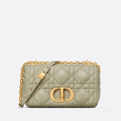 中号 Dior Caro 手袋 灰绿色牛皮革超大藤格纹