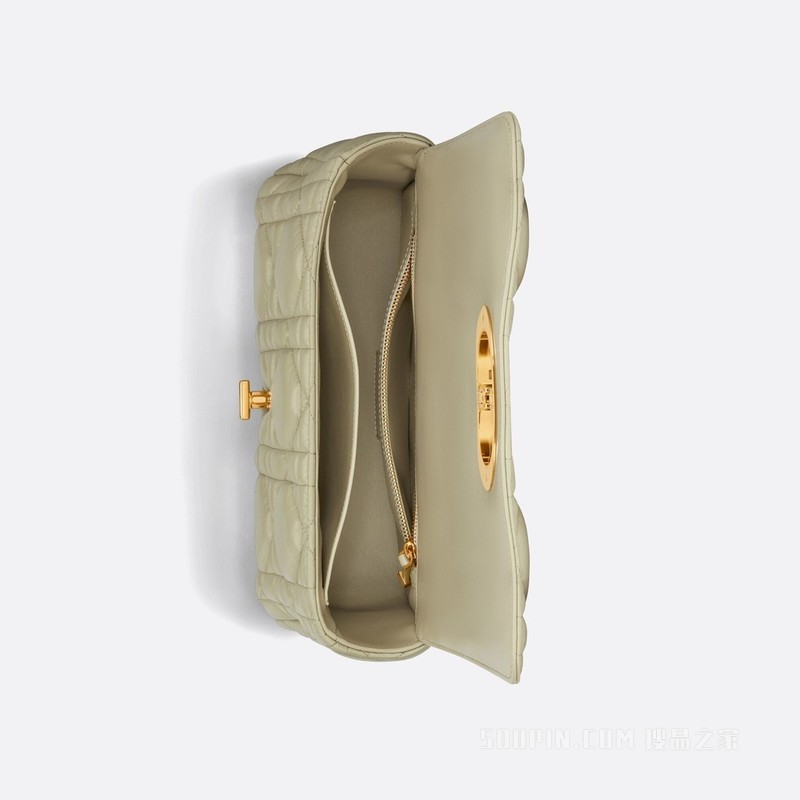 中号 Dior Caro 手袋 灰绿色牛皮革超大藤格纹