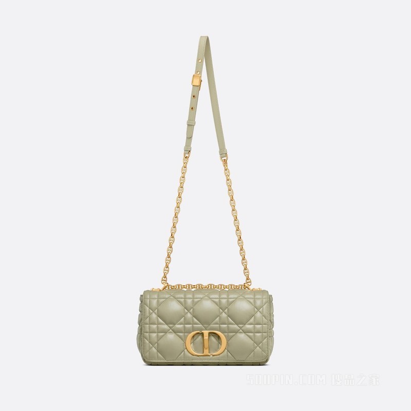 中号 Dior Caro 手袋 灰绿色牛皮革超大藤格纹