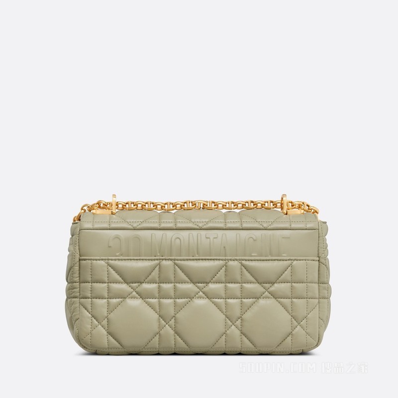 中号 Dior Caro 手袋 灰绿色牛皮革超大藤格纹