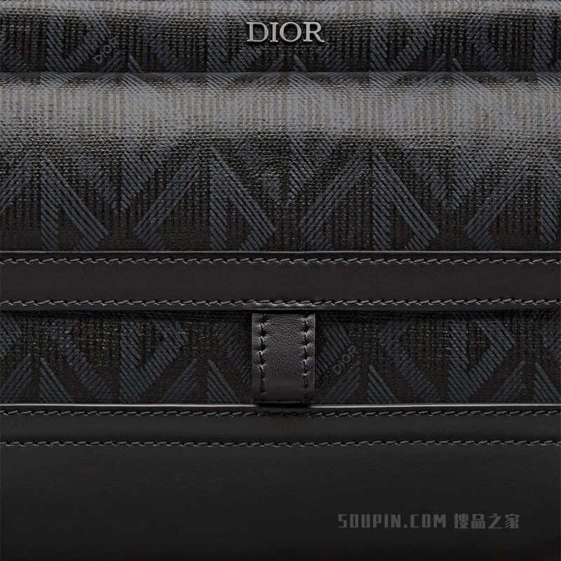 Dior Hit The Road 信使包 黑色帆布 CD Diamond 图案和光滑牛皮革