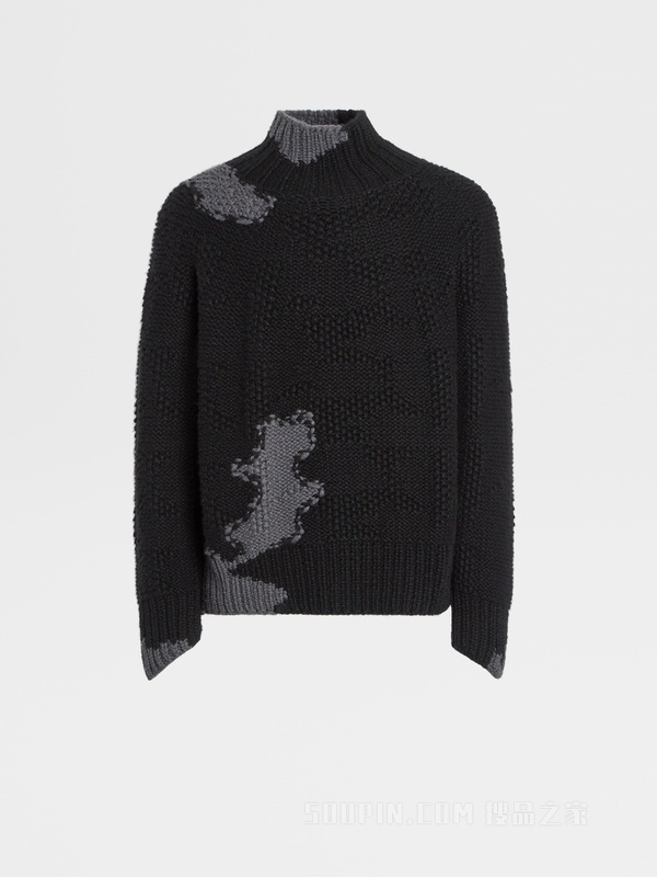 黑色配灰色 Oasi Cashmere 高领毛衣