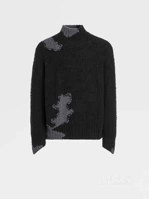 黑色配灰色 Oasi Cashmere 高领毛衣