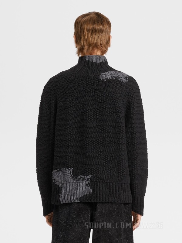 黑色配灰色 Oasi Cashmere 高领毛衣