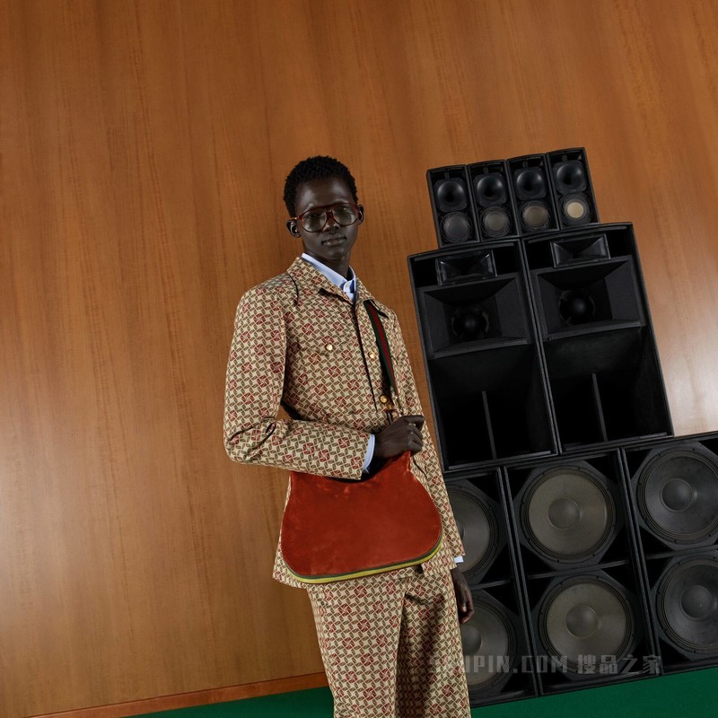 Gucci Attache系列大号肩背包 深红色绒面材质