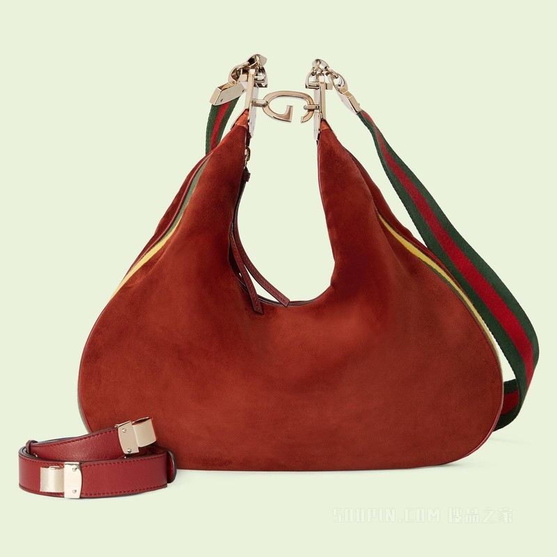 Gucci Attache系列大号肩背包 深红色绒面材质