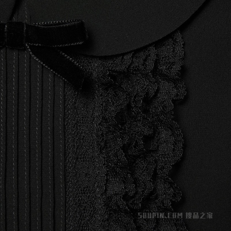 饰羽毛真丝连衣裙 黑色