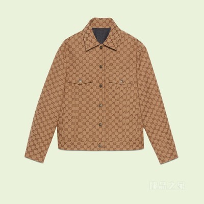 双面GG帆布牛仔夹克 蓝色、米色和乌木色