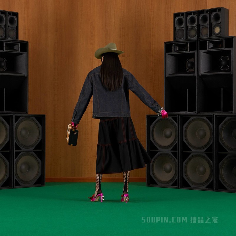 双面GG帆布牛仔夹克 蓝色、米色和乌木色