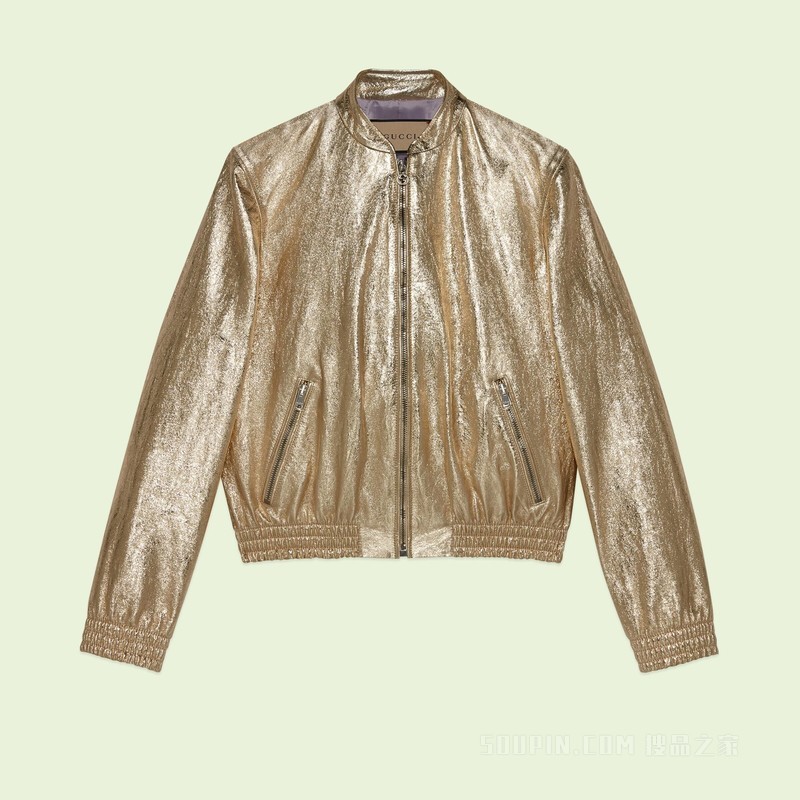 金属质感皮革夹克 铂金色