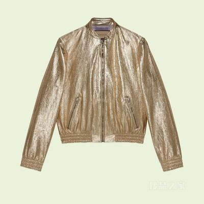 金属质感皮革夹克 铂金色