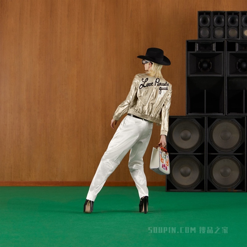 金属质感皮革夹克 铂金色