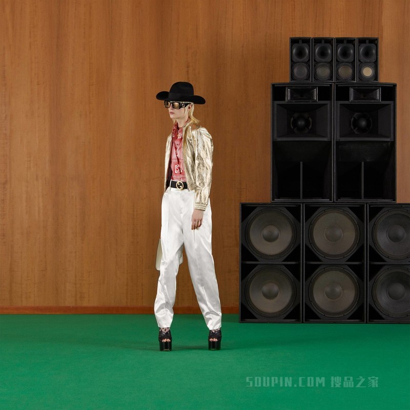 金属质感皮革夹克 铂金色