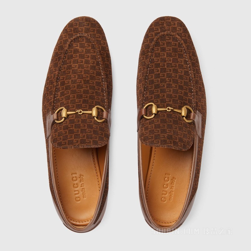 Gucci Jordaan系列男士乐福鞋 深棕色绒面材质