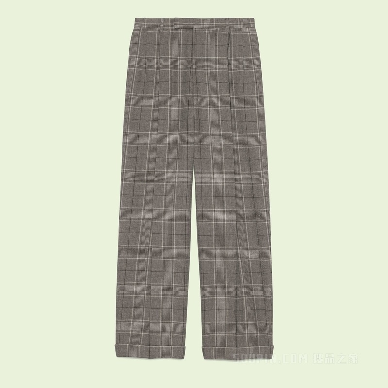 Gucci标签格纹长裤 黑色和灰色