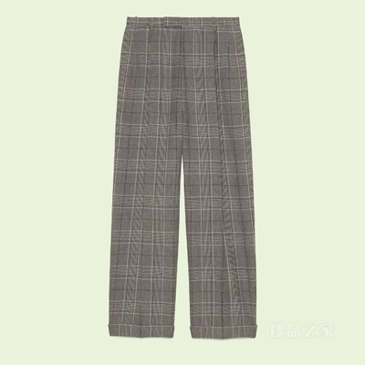 Gucci标签格纹长裤 黑色和灰色