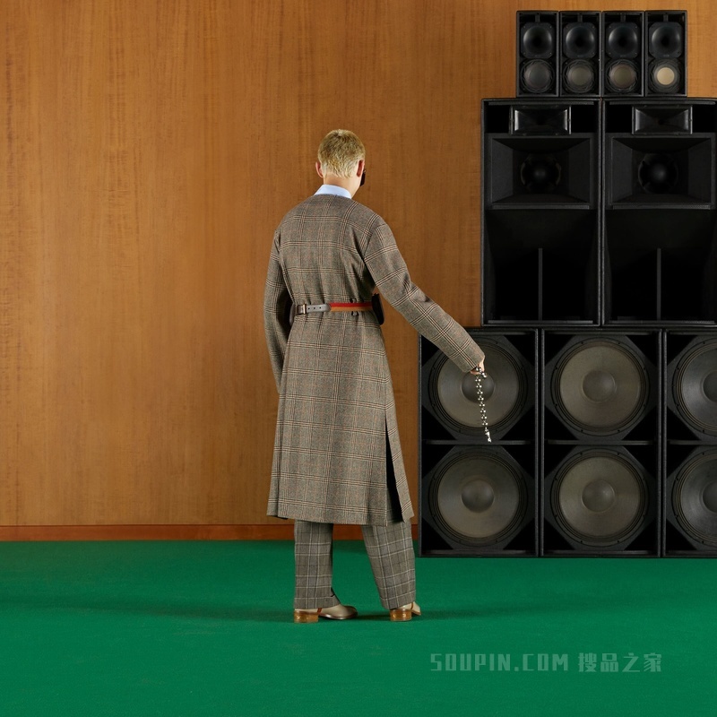 Gucci标签格纹长裤 黑色和灰色