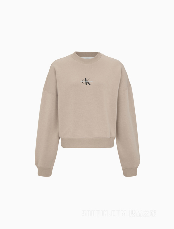 Calvin Klein 22秋冬新款女士时尚交叠LOGO宽松圆领套头卫衣J220931