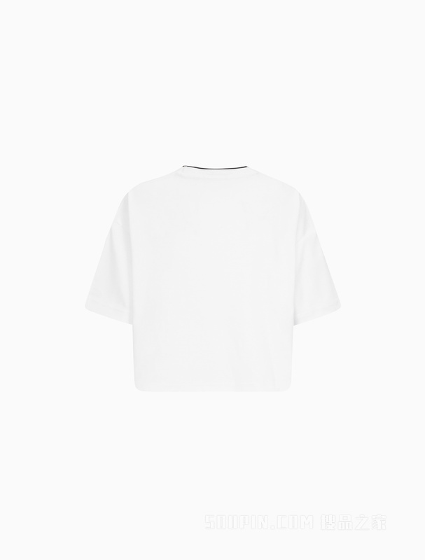 Calvin Klein 22秋冬新款女士时尚镶边圆领短款刺绣纯棉短袖T恤J219960