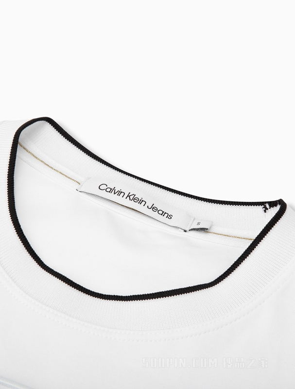 Calvin Klein 22秋冬新款女士时尚镶边圆领短款刺绣纯棉短袖T恤J219960