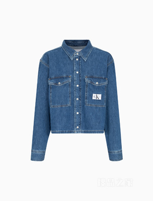 Calvin Klein 22秋冬新款女士时尚纯棉LOGO织标翻领牛仔衬衫J219343