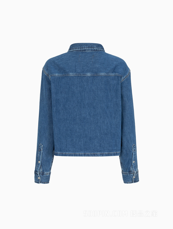 Calvin Klein 22秋冬新款女士时尚纯棉LOGO织标翻领牛仔衬衫J219343