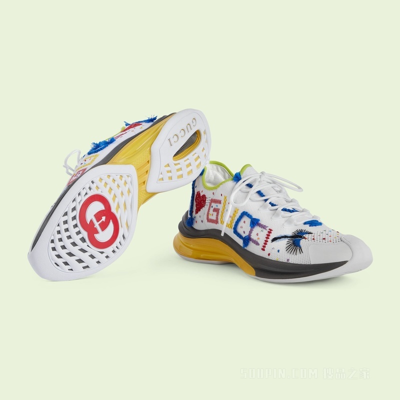 Gucci Lovelight系列Gucci Run运动鞋 白色织物